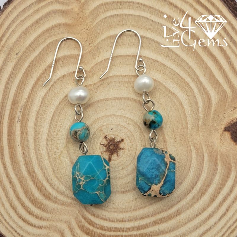 Imperial Jasper and Freshwater Cultured Pearl Gemstone Earrings