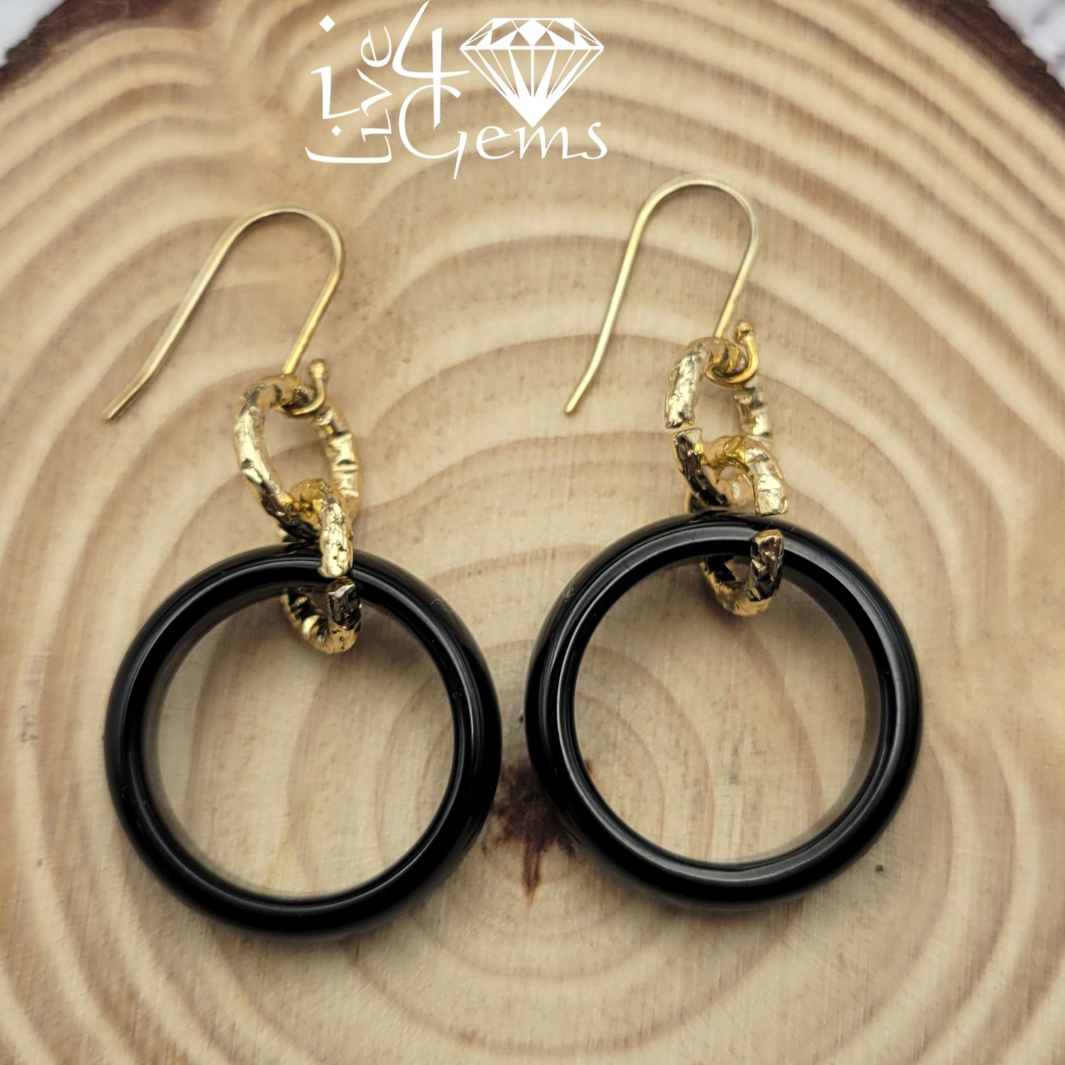Hoop Earring Silver Vermeil  Black Onyx