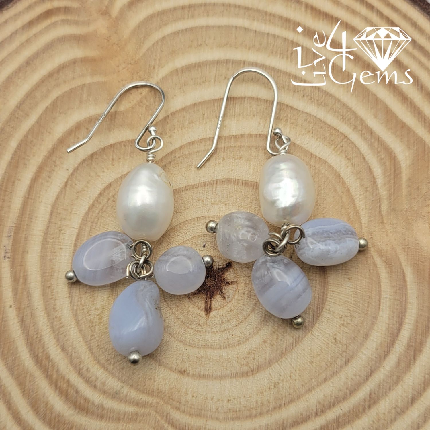 Pearl and Blue Lace Agate Drop Gemstone Earring