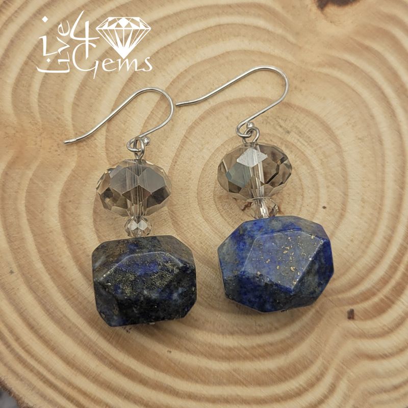 Lapis Nugget w Crystal Gemstone Earring