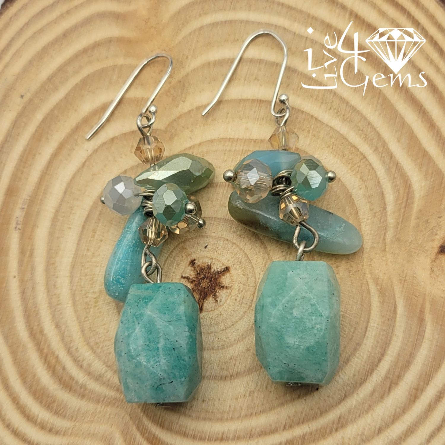 Natural Peruvian Amazonite Mix Dangle Gemstone Earrings