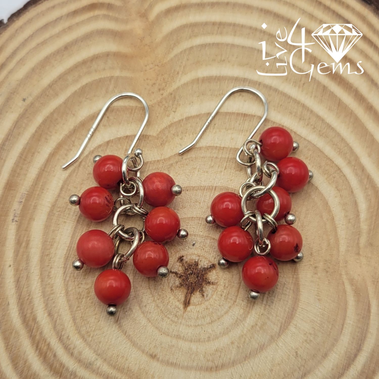 Red Coral Cluster Gemstone Earrings