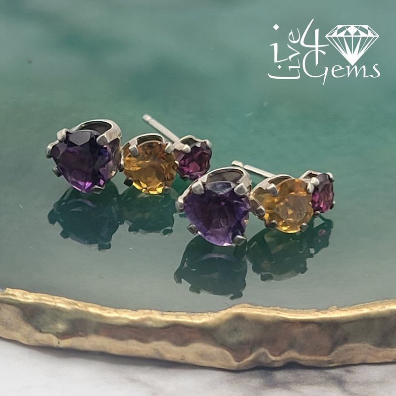 Silver Amethyst w Citrine Triple Heart Earring