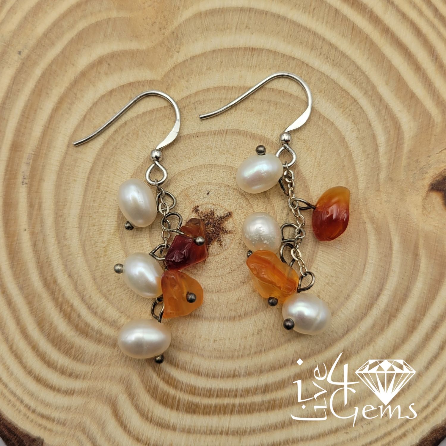 Silver Pearl w Citrine Hanging Earring