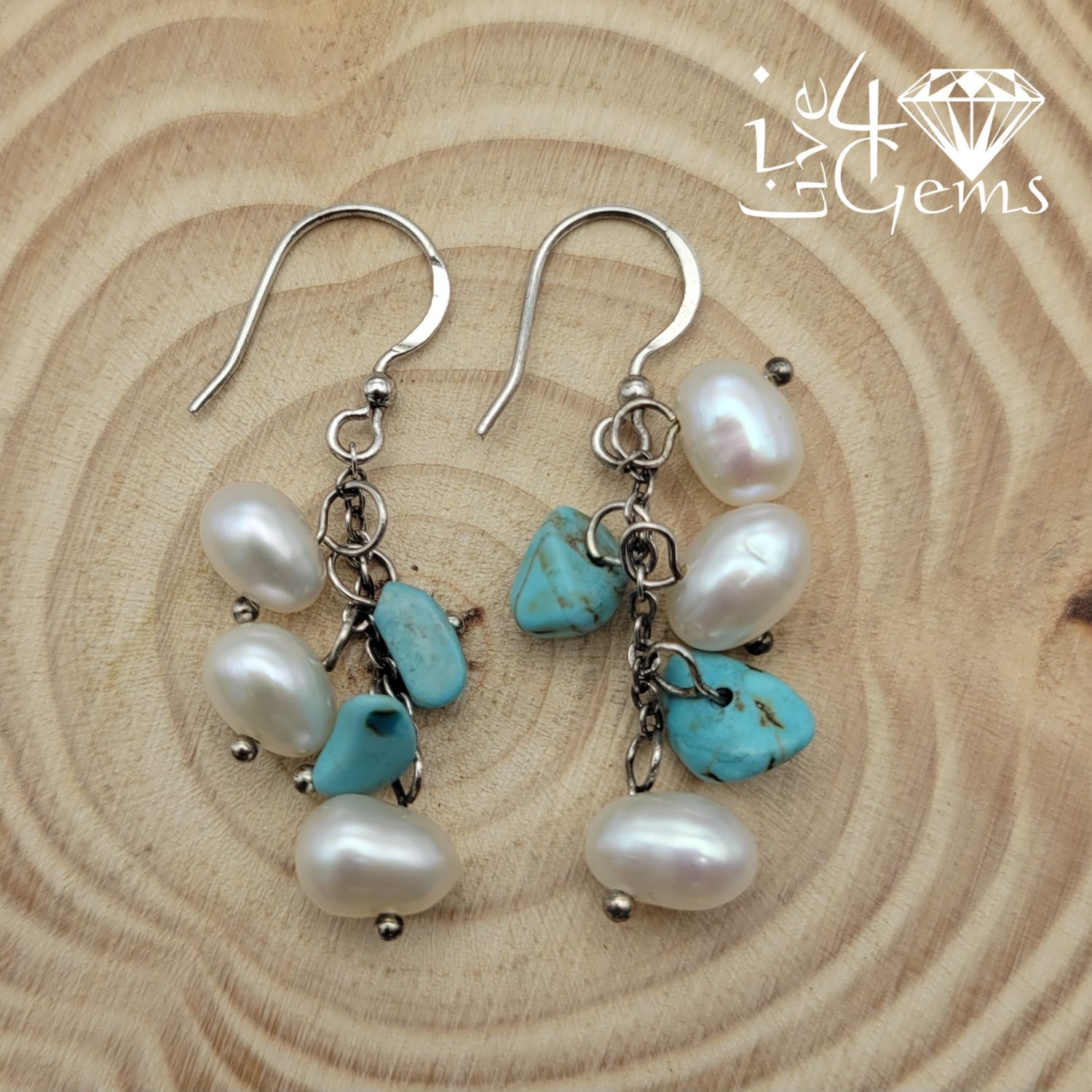 Silver Pearl w Turquoise Hanging Earring