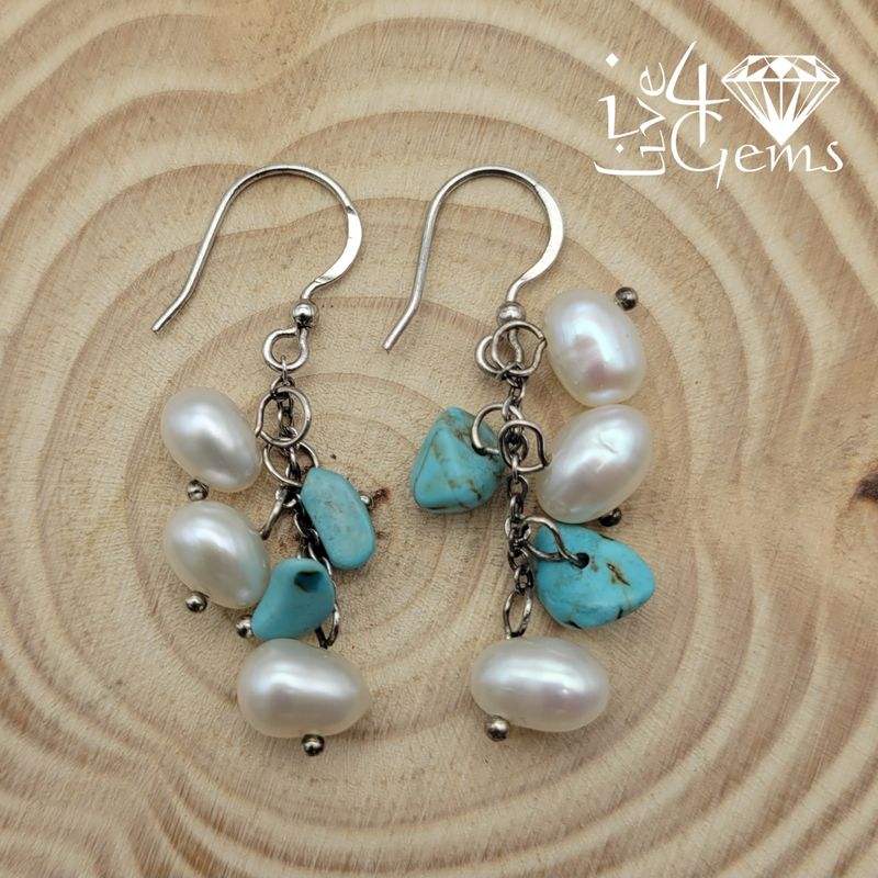 Silver Pearl w Turquoise Hanging Earring
