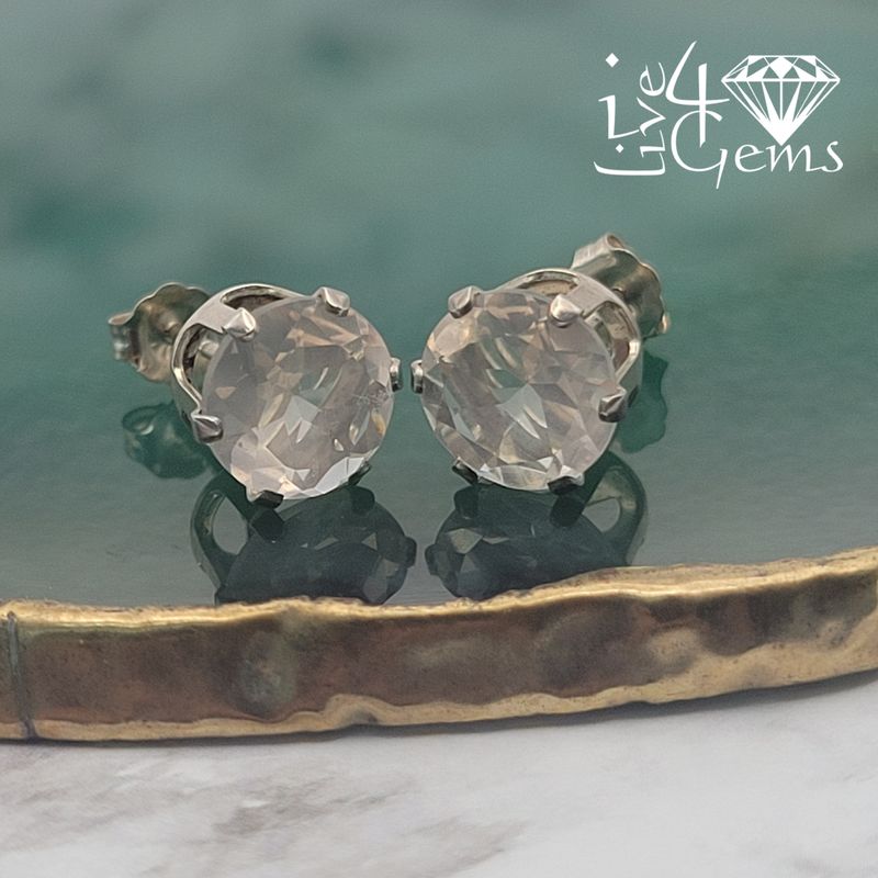 Silver Rose Quartz 8mm Stud