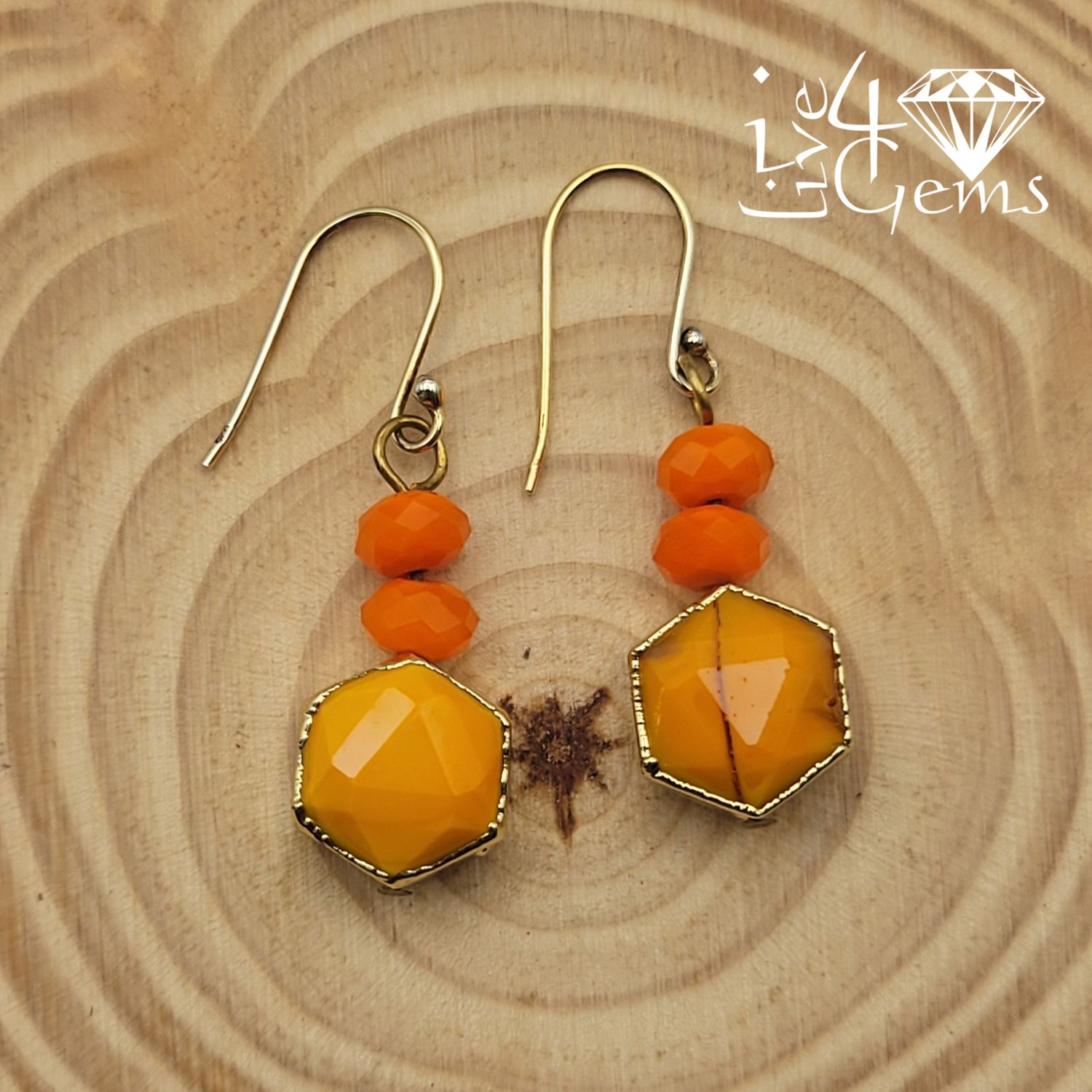 Yellow Crystal Gold Edge Gemstone Earring