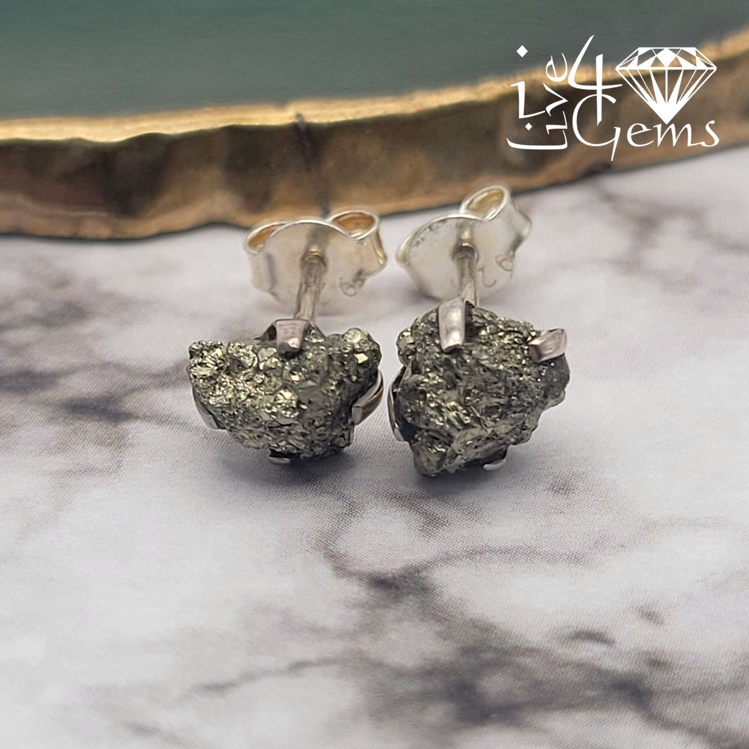 Sterling Silver Pyrite Stud