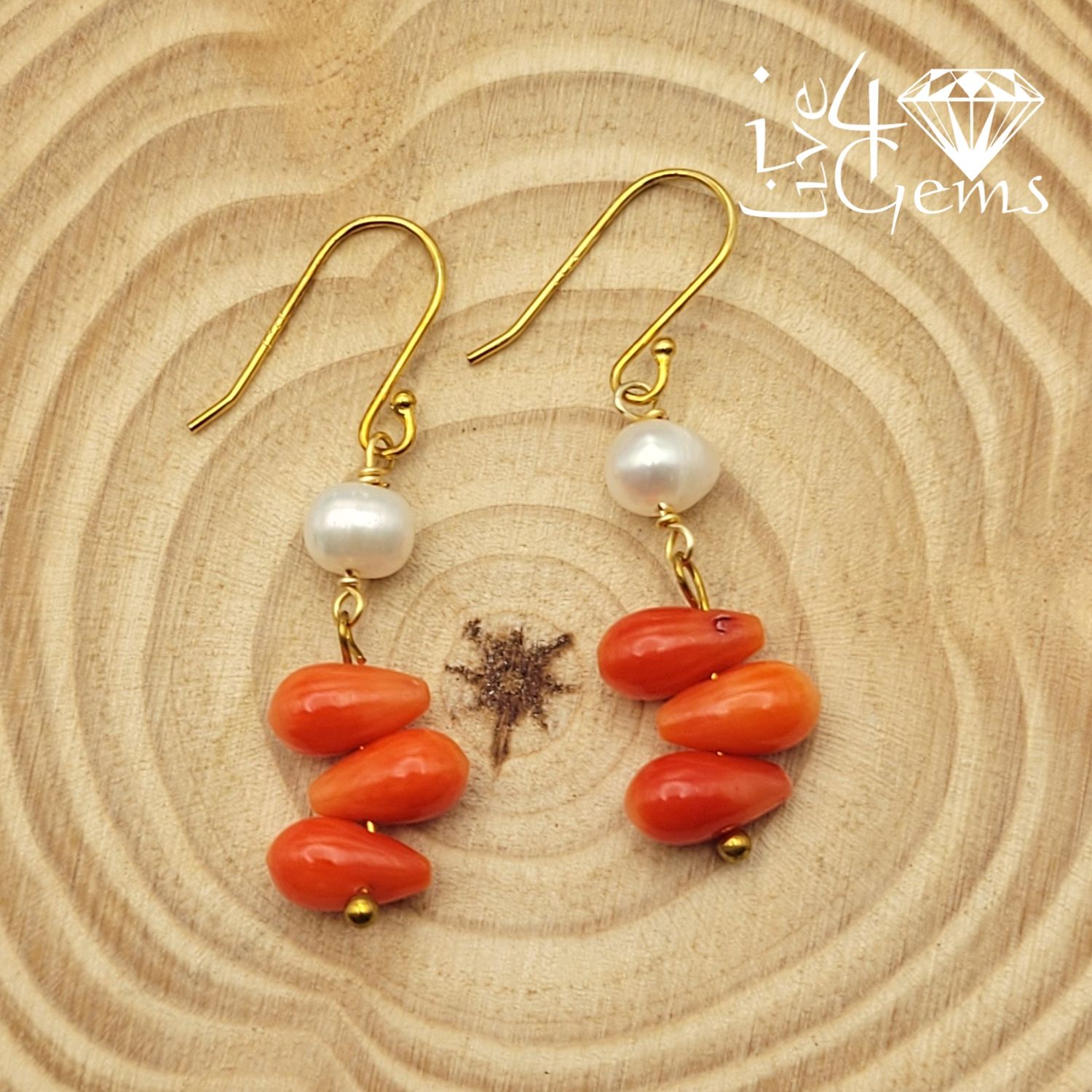 Orange Sea Bamboo Coral Dangle Gemstone Earrings