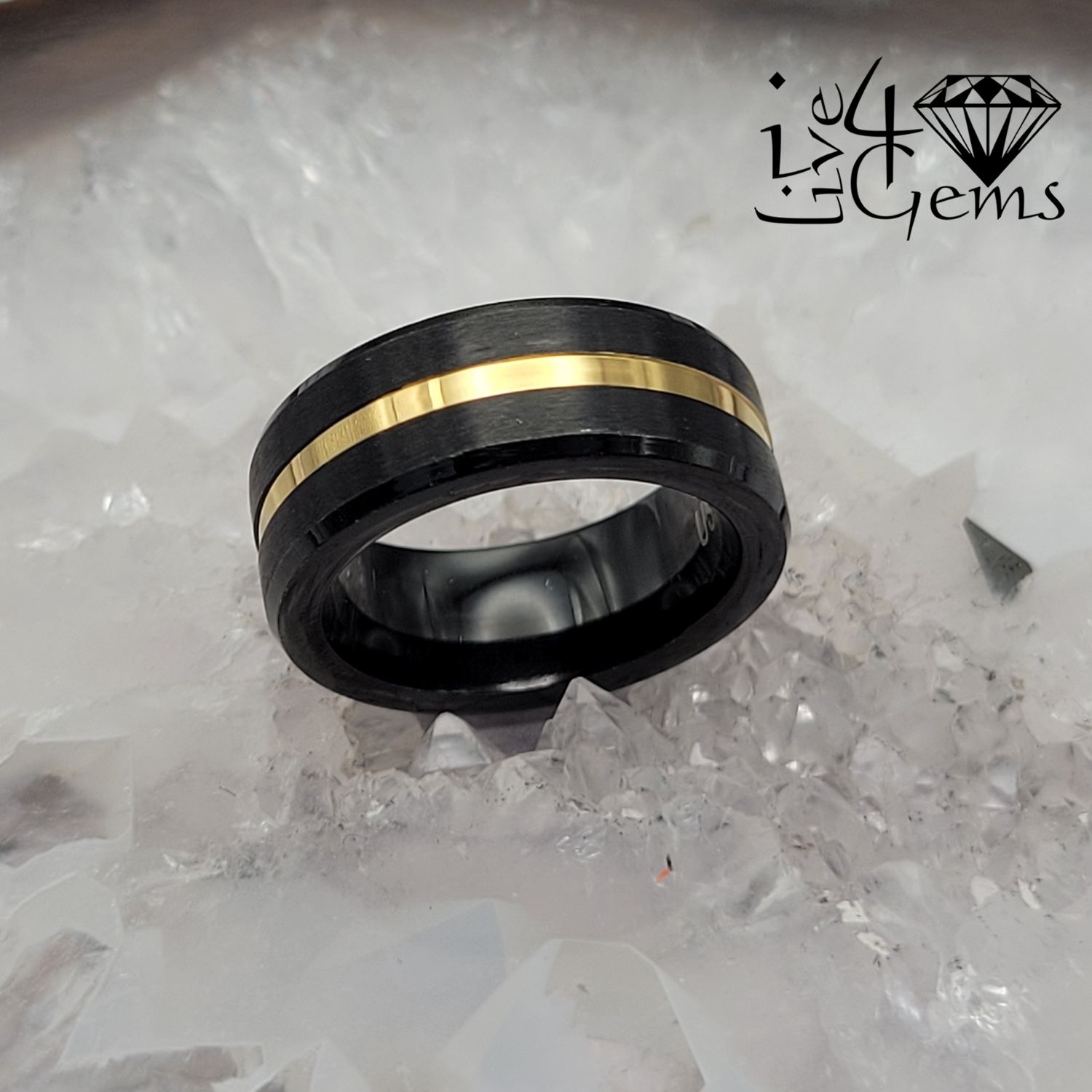 Tungsten Carbide 8mm Matte Black w Gold Line Band
