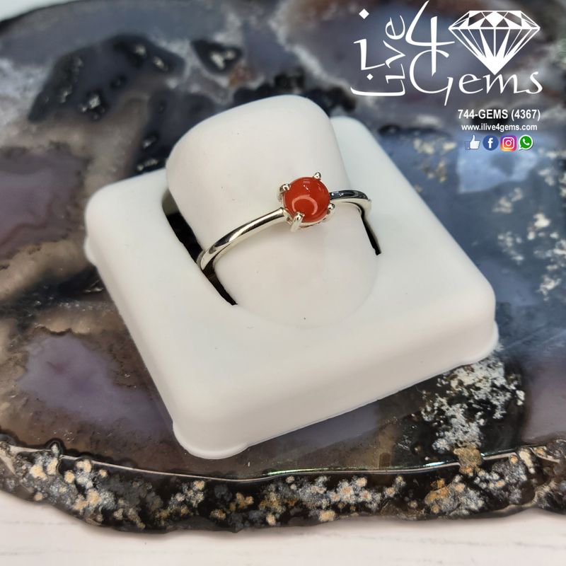 Sterling Silver Red Coral Stackable Ring Round S6