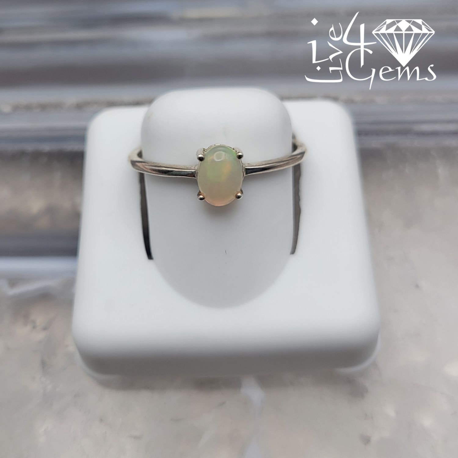 Sterling Silver Ethiopian Opal Stackable Ring Oval S7