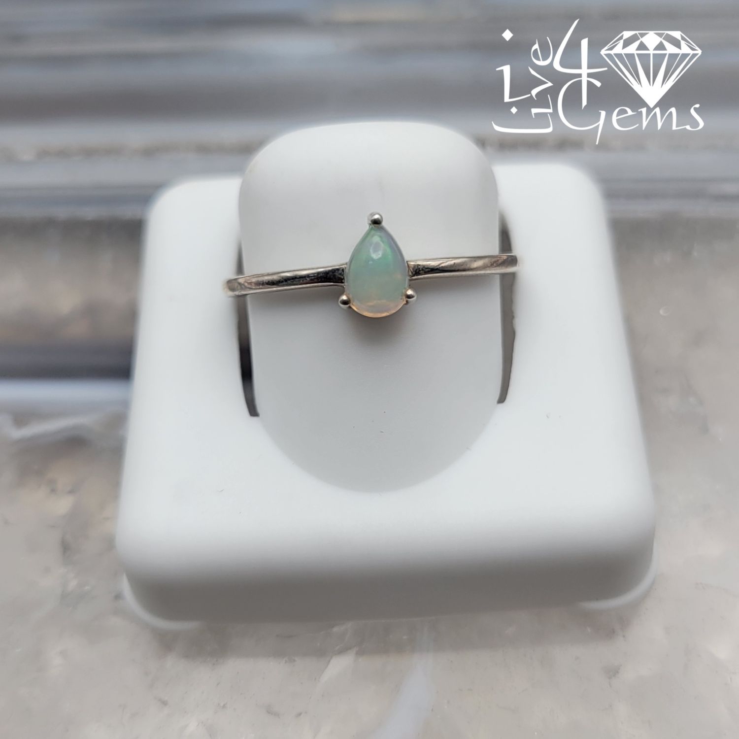 Sterling Silver Ethiopian Opal Stackable Ring Pear S7