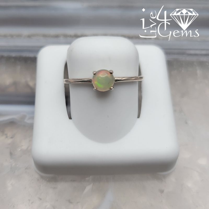 Sterling Silver Ethiopian Opal Stackable Ring Round S4