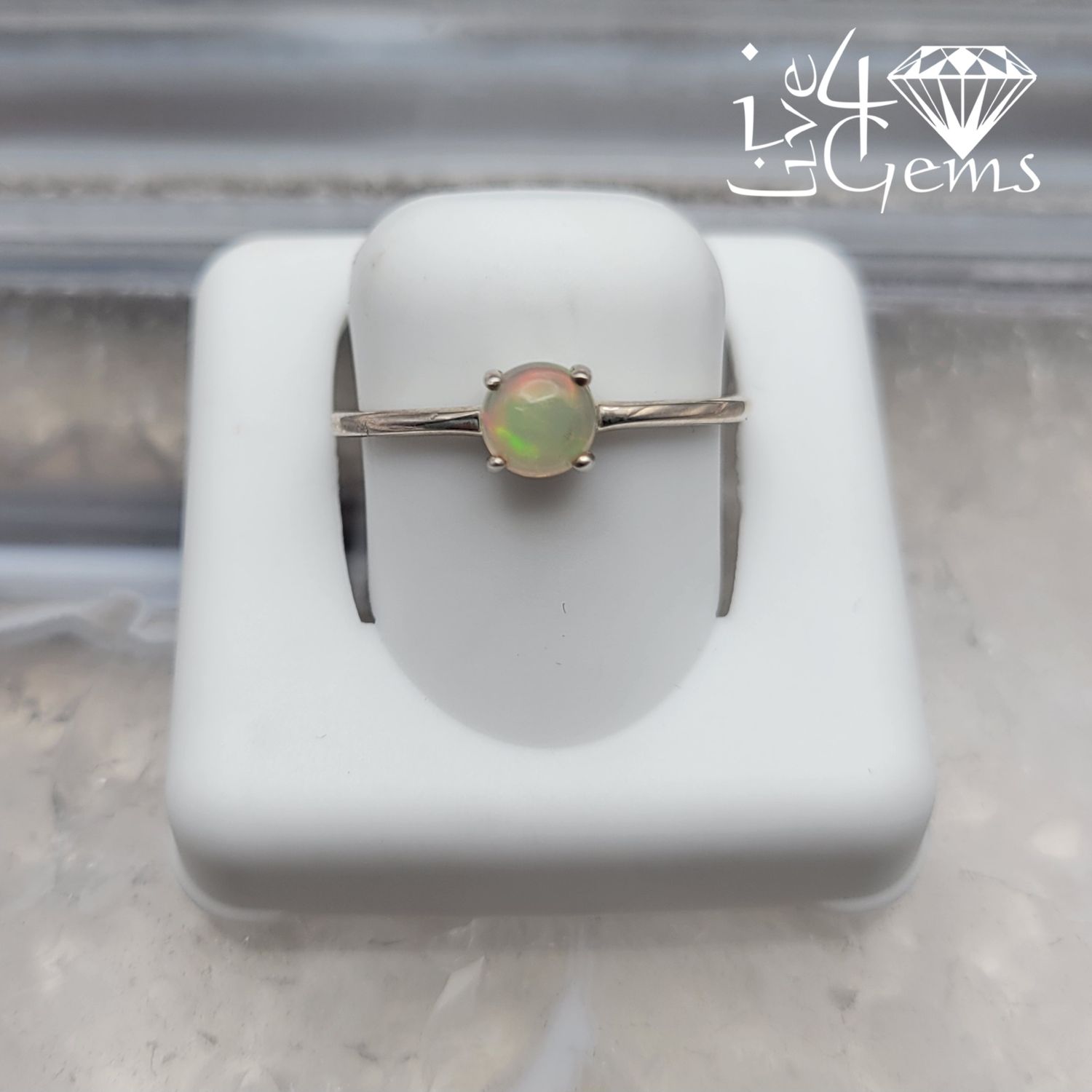 Sterling Silver Ethiopian Opal Stackable Ring Round S8