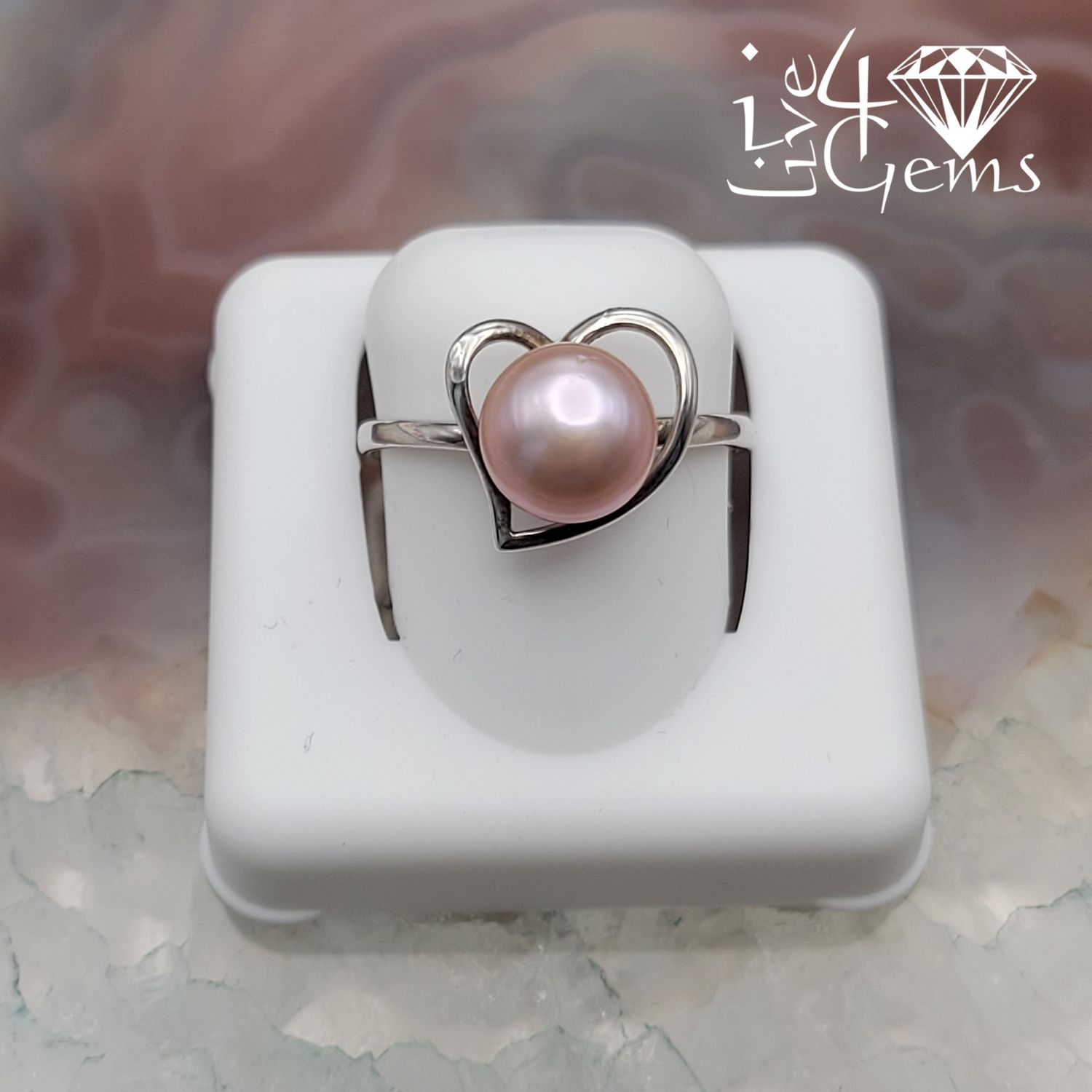 Silver Pearl Heart Shape Adjustable Ring