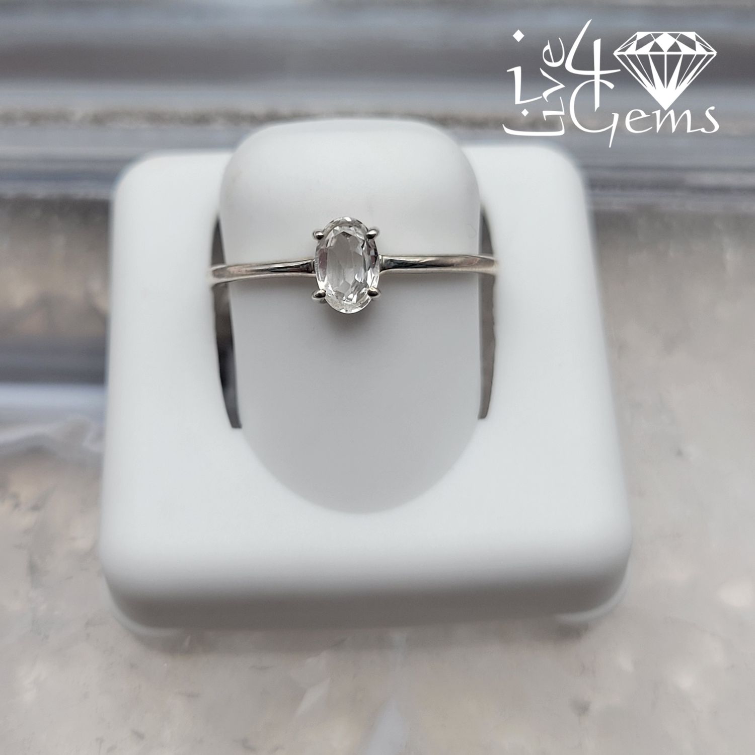Sterling Silver White Topaz Stackable Ring Oval S10