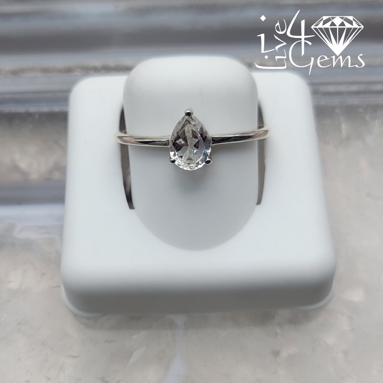 Sterling Silver White Topaz Stackable Ring Pear S6
