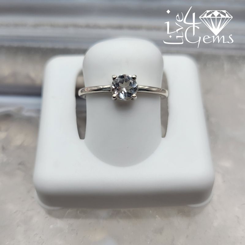 Sterling Silver White Topaz Stackable Ring Round S6