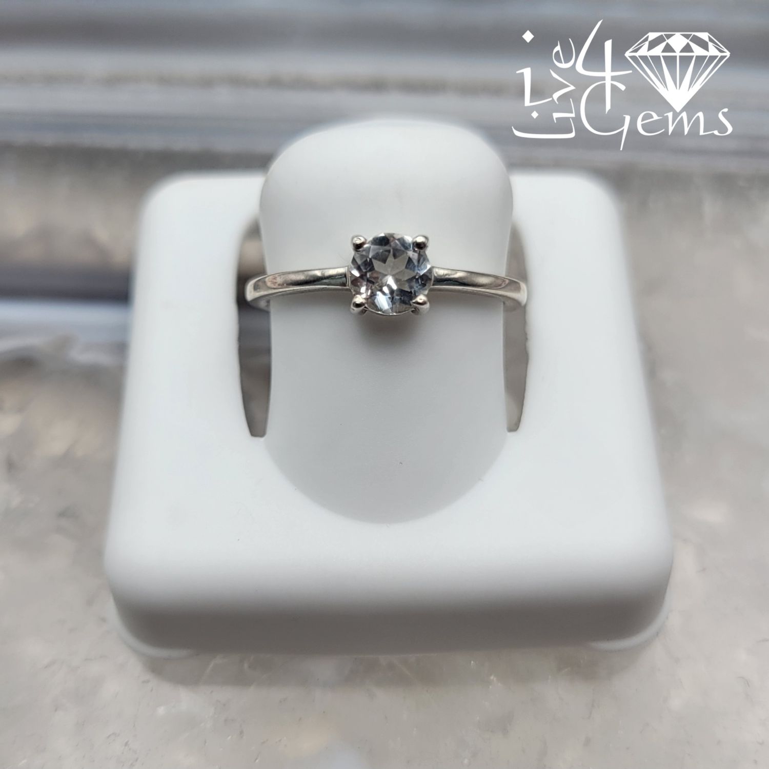 Sterling Silver White Topaz Stackable Ring Round S7