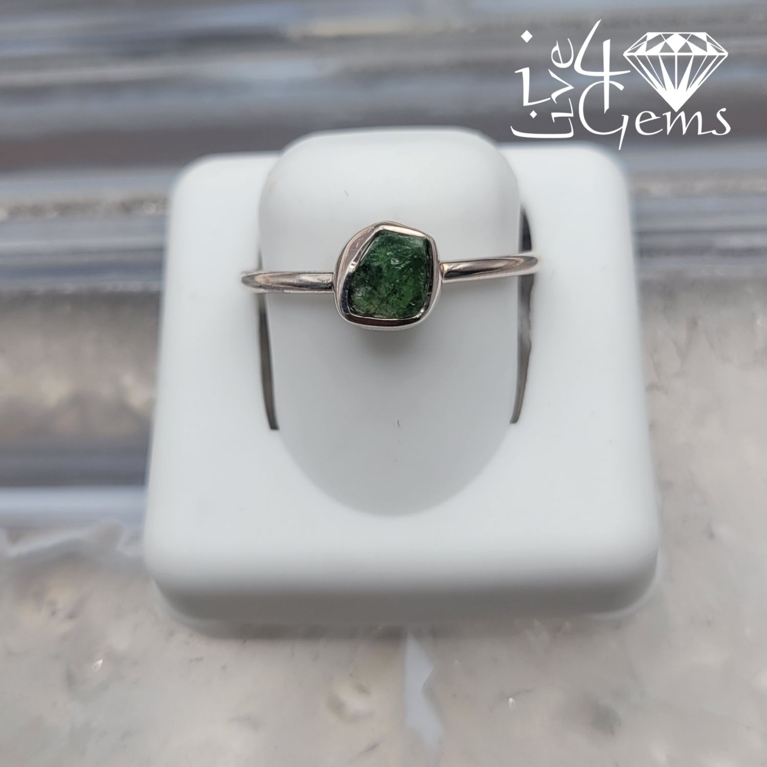 Sterling Silver Ethiopian Emerald Stackable Ring, Size: 4