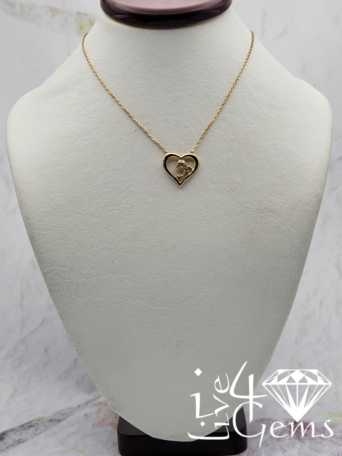 10kty 18&quot; Cz Dolphin Pendant Necklace