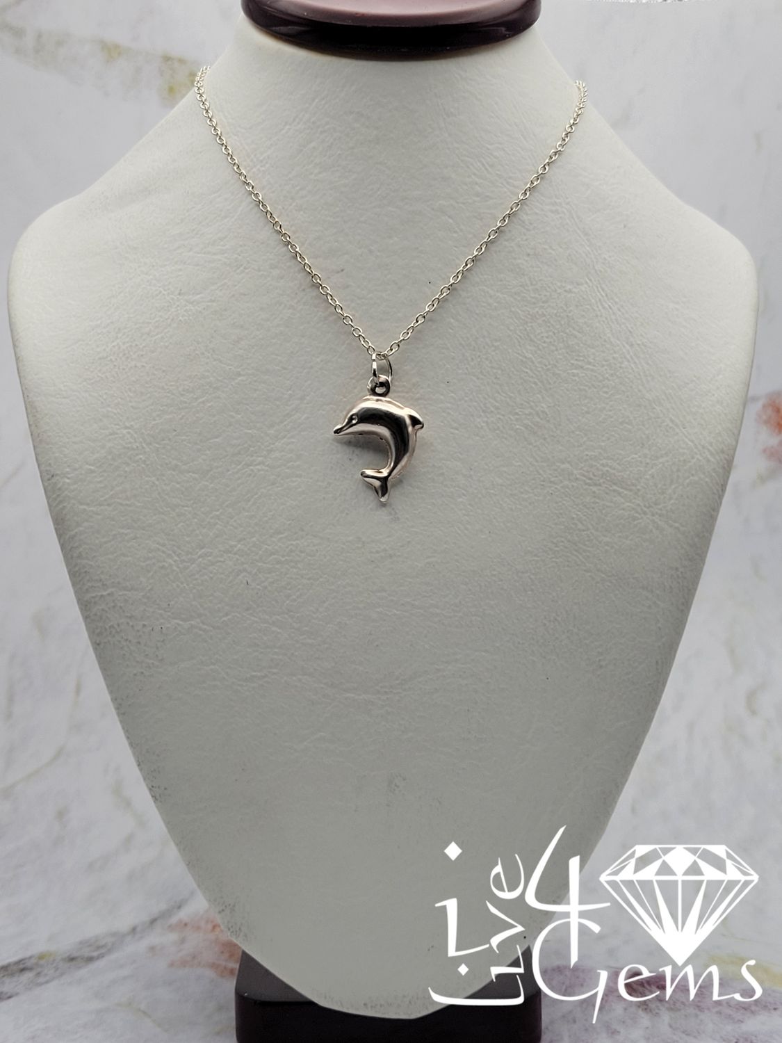 Silver Plain Dolphin Pendant w Chain