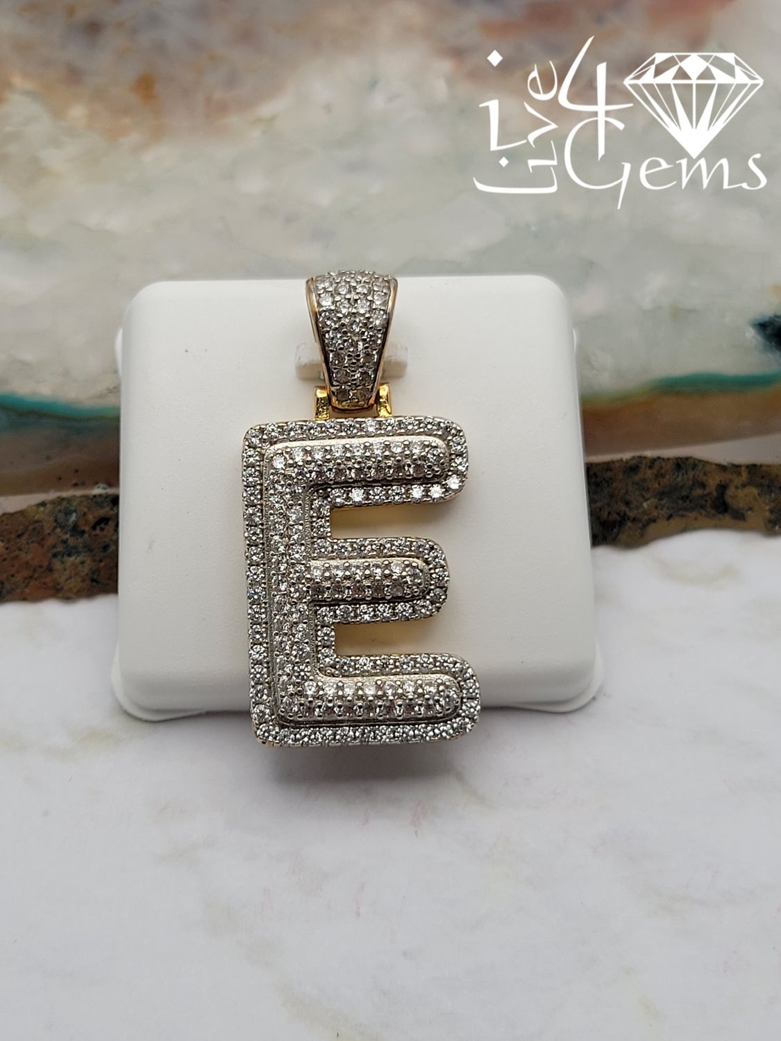Silver GP Iced Out Cz E Pendant