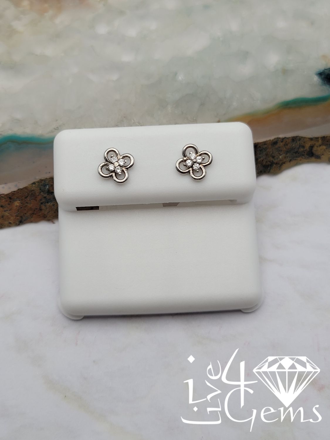 Silver Cz Flower Screwback Stud