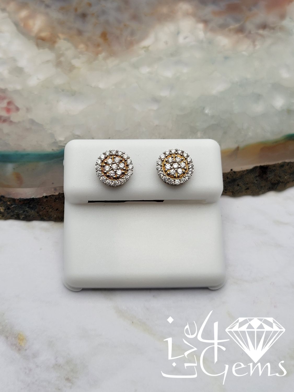 Silver Two Tone Cluster Halo Screwback