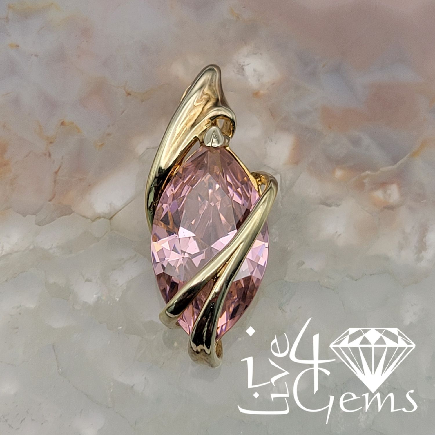 Silver Gold Plated Pink Marquise Cz Pendant