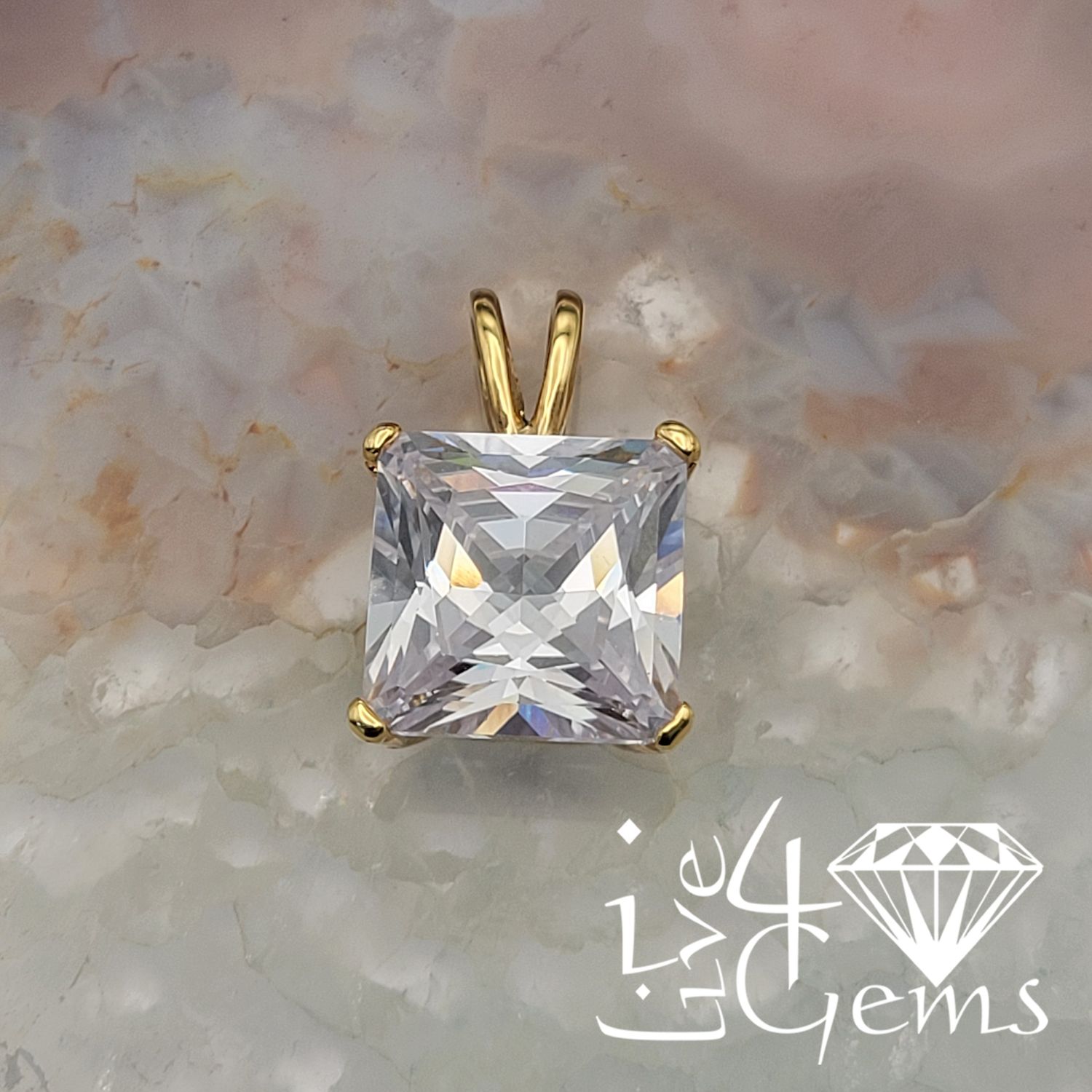 Silver Gold Plated Clear Square Cz Pendant