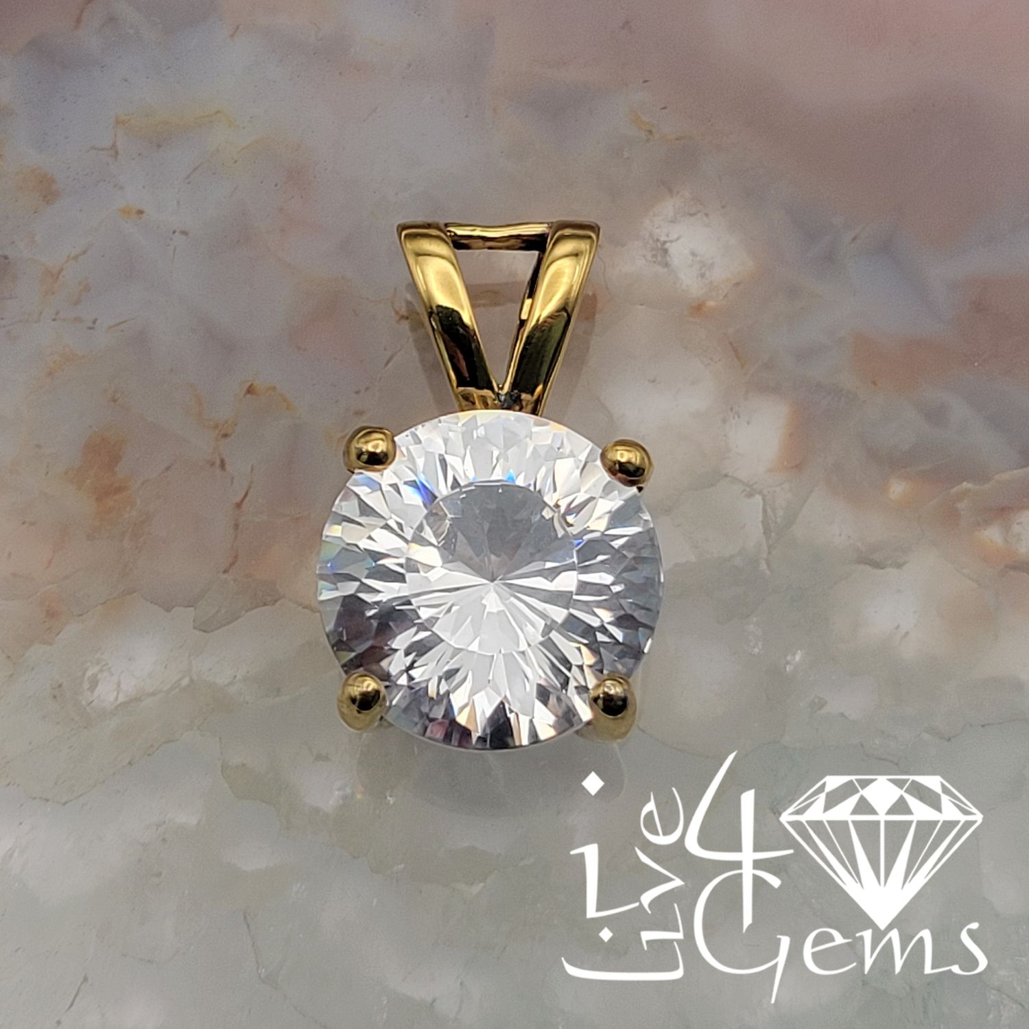 Silver Gold Plated Clear Round Cz Pendant
