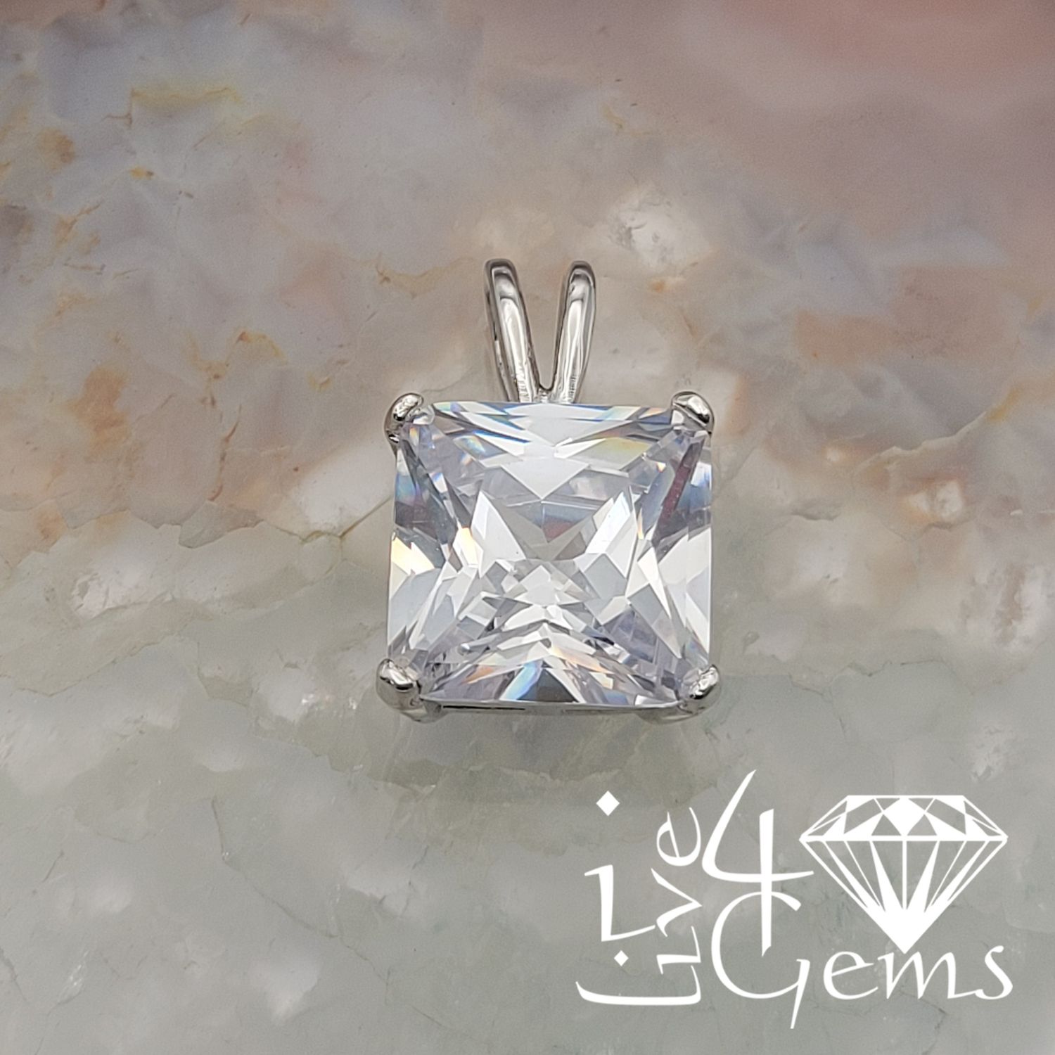 Silver Clear Square Cz Pendant