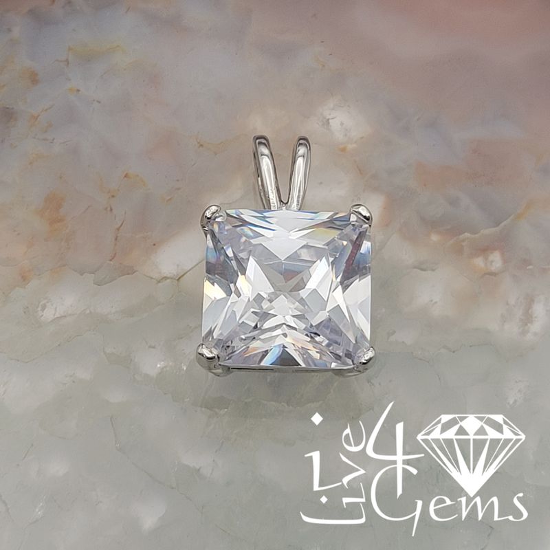 Silver Clear Square Cz Pendant