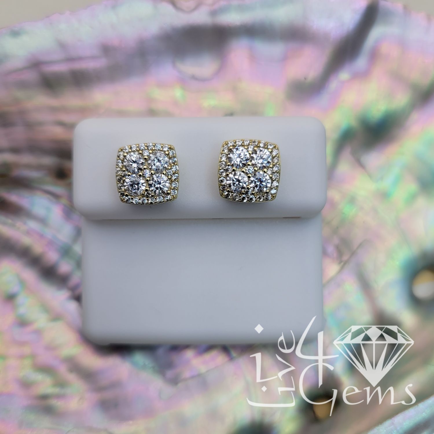 Silver GP Square Cz Stud Screwback