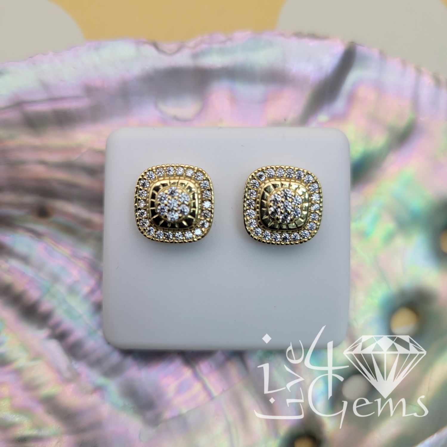 Silver GP Square Cz Halo Stud Screwback