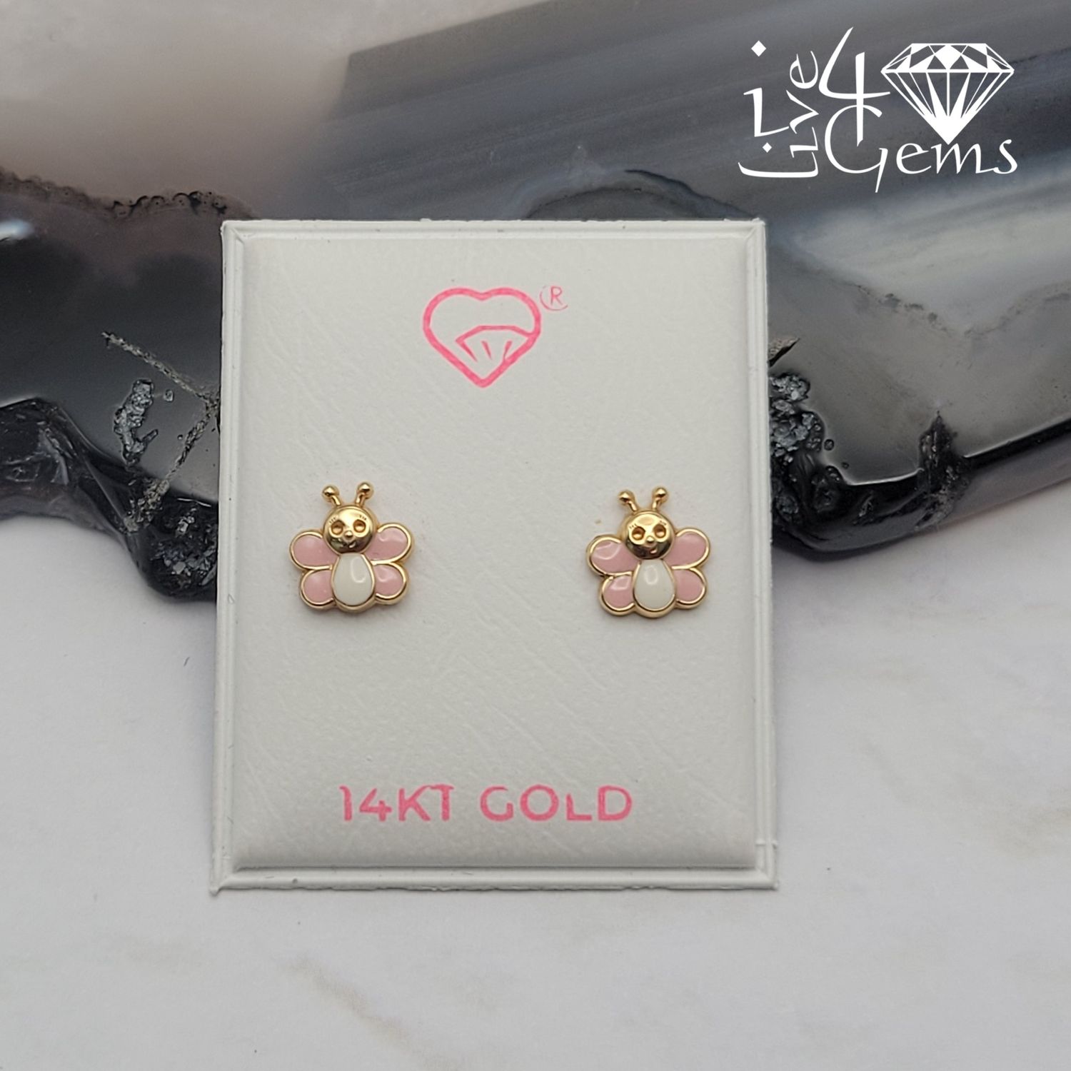 14kty Pink Butterfly Screwback Stud