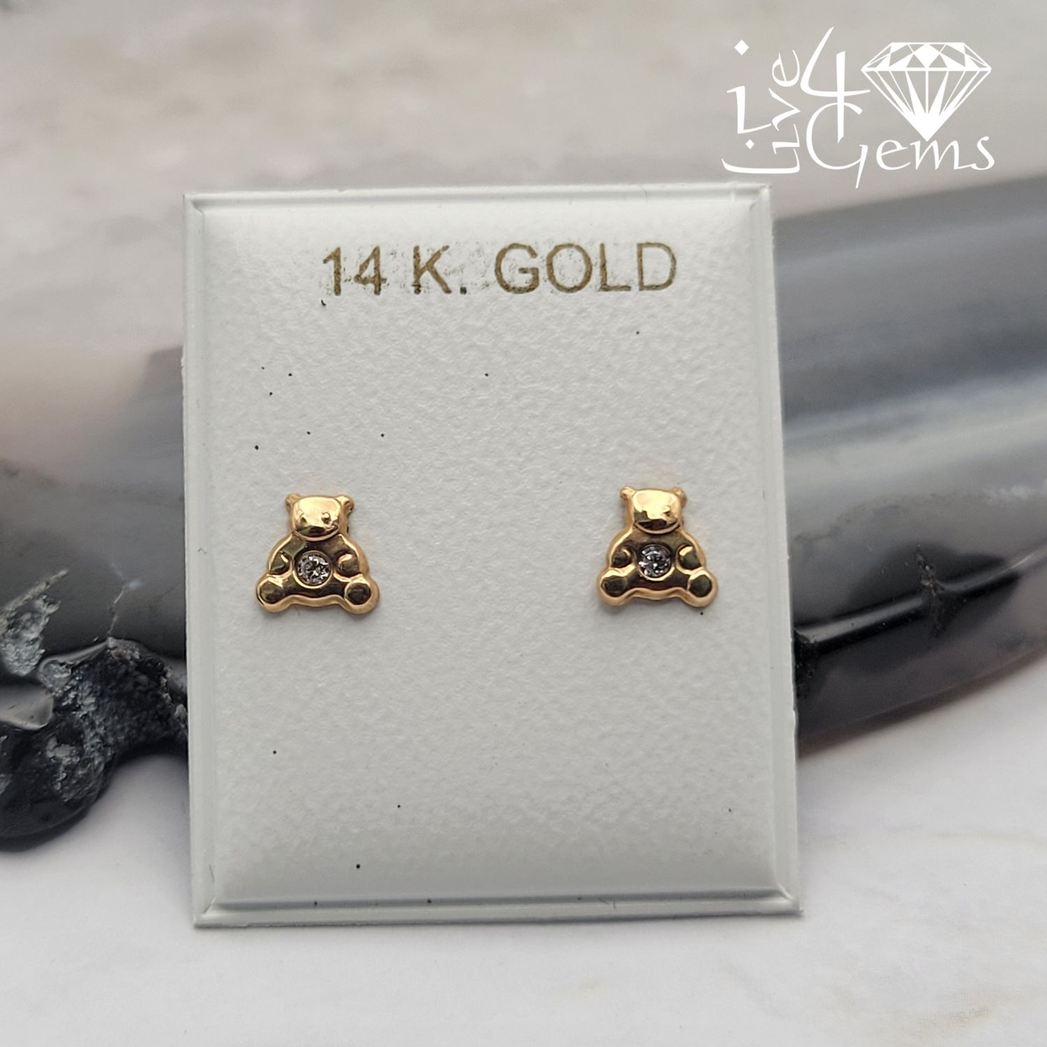 14kty Teddy Bear CZ Screwback Stud