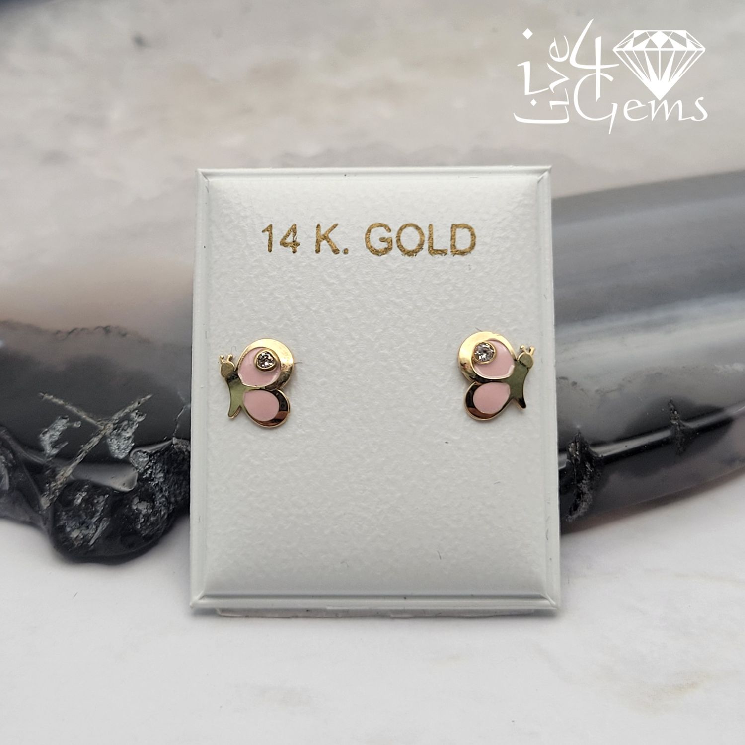 14kty Butterfly CZ  Screwback Stud