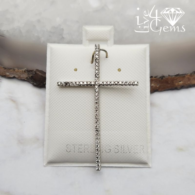 Silver 0 .75&quot; Cz Cross Pendant