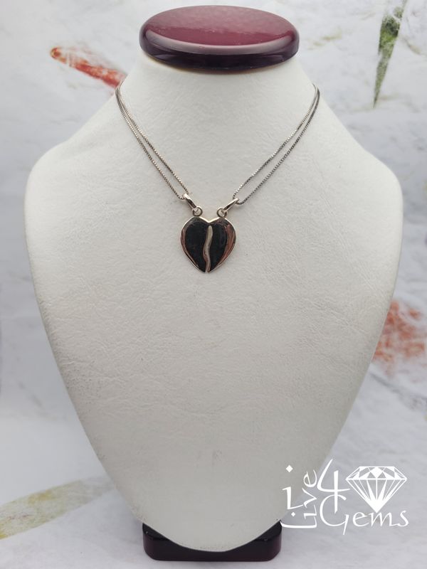 Silver Broken Heart Pendant w Chain Style 2