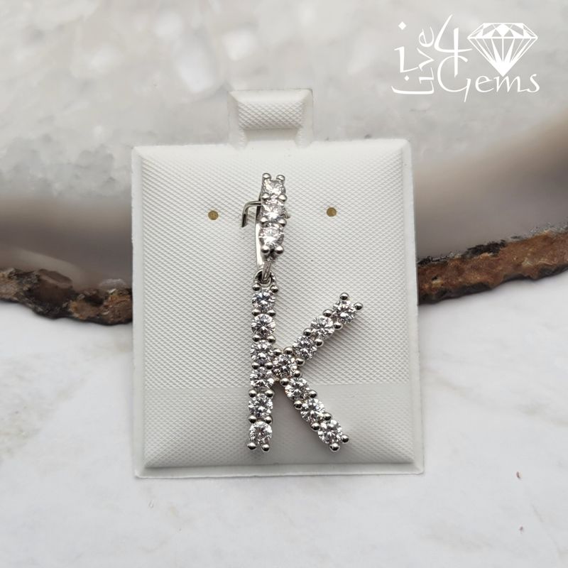 Silver CZ &quot;K&quot; Letter Pendant