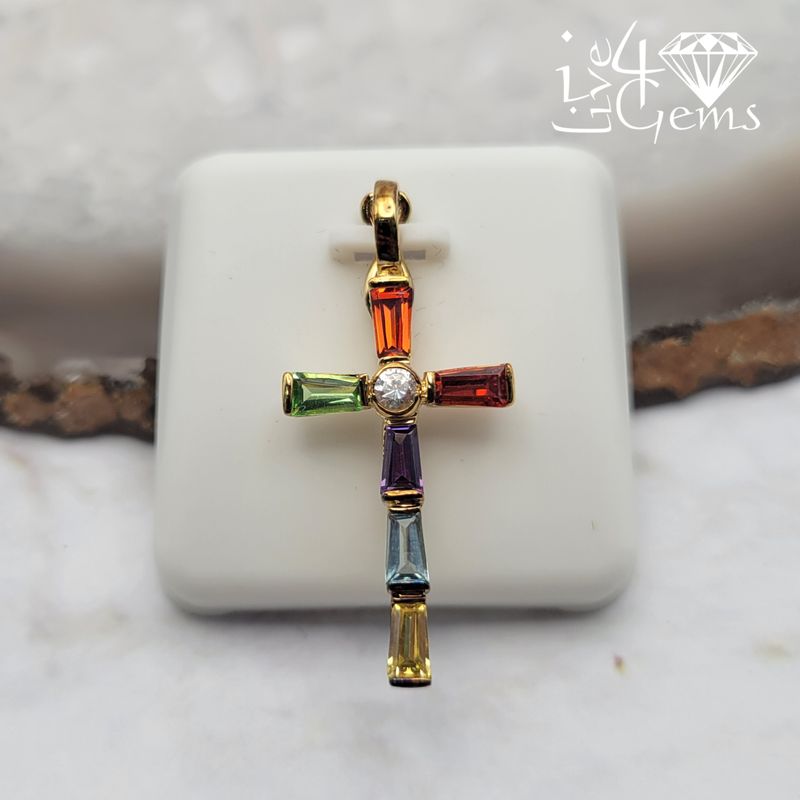 Silver GP Cross Multicolour Cz Pendant