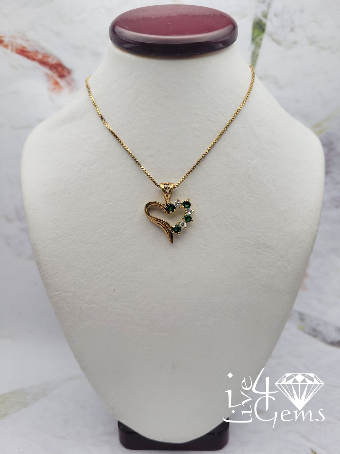 Silver GP Heart Green Cz Pendant with Chain