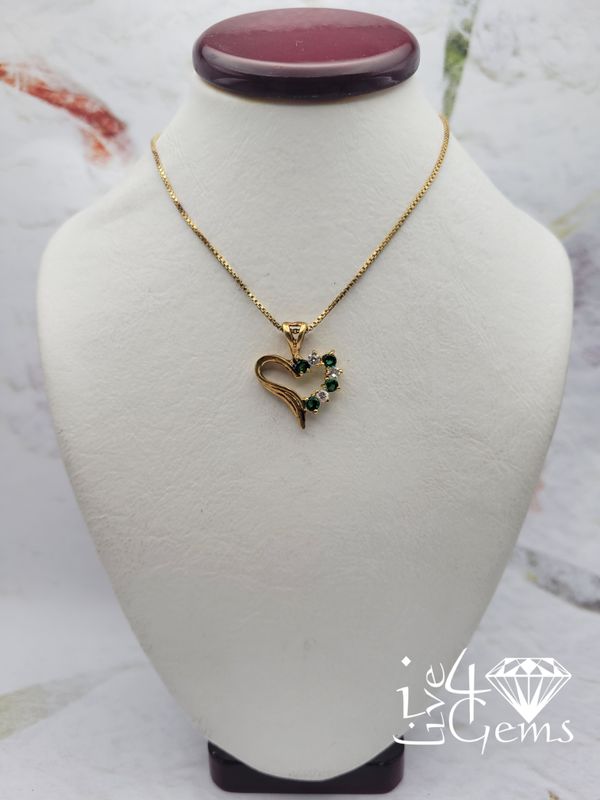 Silver GP Heart Green Cz Pendant with Chain