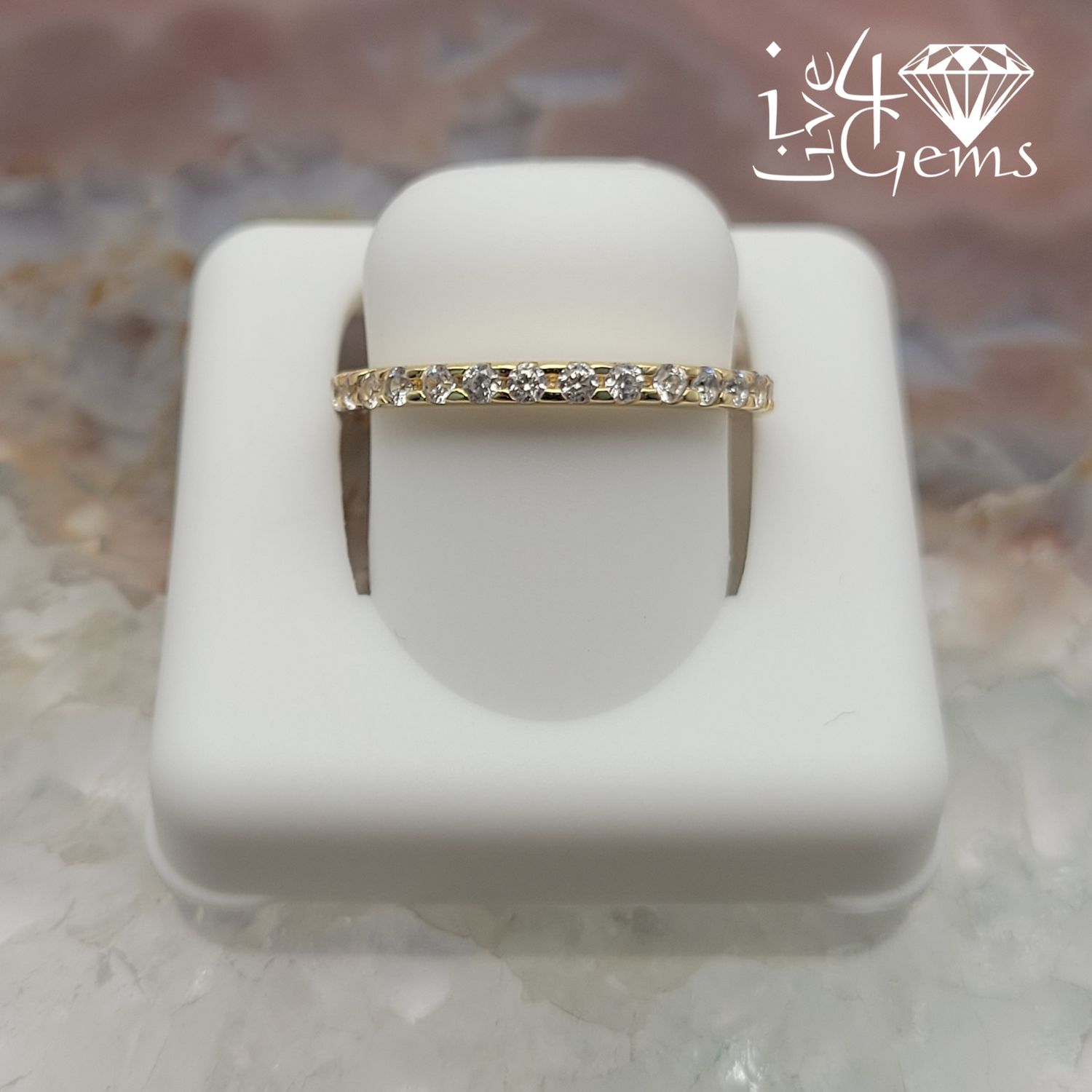 Silver CZ Single Row Band, Color: Gold Plated