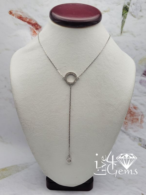 Silver Circle Drop Chain Pendant w Chain