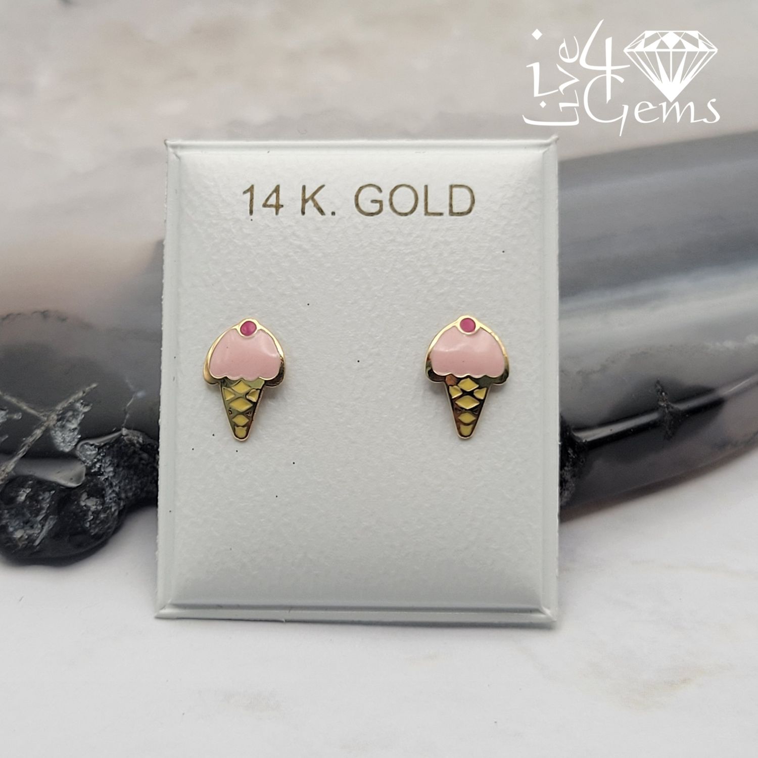 14kty Pink Ice Cream Screwback Stud